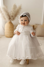 WHITE LONG SLEEVE CHRISTENING DRESS (EVA) - CottonKids.ie - Dress - 0-1 month - 1-2 month - 12 month