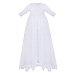 WHITE Long Style Christening Gown, Dress Long Sleeve (ALICE) - CottonKids.ie - Dress - 0-1 month - 1-2 month - 12 month
