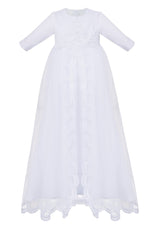 WHITE Long Style Christening Gown, Dress Long Sleeve (ALICE) - CottonKids.ie - Dress - 0-1 month - 1-2 month - 12 month