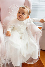 WHITE Long Style Christening Gown, Dress Long Sleeve (ALICE) - CottonKids.ie - Dress - 0-1 month - 1-2 month - 12 month