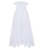 WHITE Long Style Christening Gown, Dress Short Sleeve (ALICE) - CottonKids.ie - Dress - 0-1 month - 1-2 month - 12 month