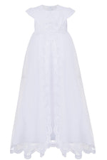 WHITE Long Style Christening Gown, Dress Short Sleeve (ALICE) - CottonKids.ie - Dress - 0-1 month - 1-2 month - 12 month