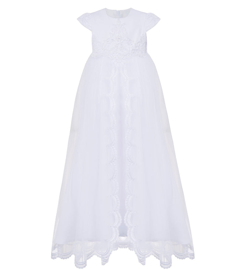 WHITE Long Style Christening Gown, Dress Short Sleeve (ALICE) - CottonKids.ie - Dress - 0-1 month - 1-2 month - 12 month