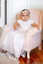 WHITE Long Style Christening Gown, Dress Short Sleeve (ALICE) - CottonKids.ie - Dress - 0-1 month - 1-2 month - 12 month