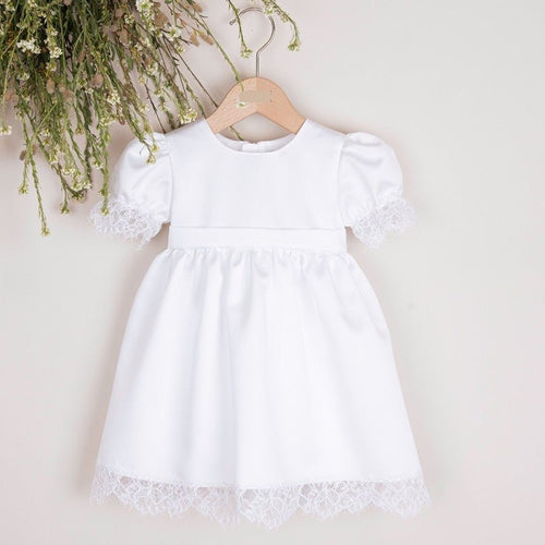White Satin Dress With Lace Christening (Mia) - CottonKids.ie - Dress - 0-1 month - 1-2 month - 12 month