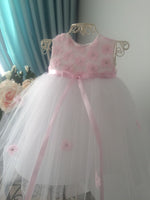 WHITE WITH PINK FLOWERS OCCASION DRESS CHRISTENING WEDDING TULLE IRELAND